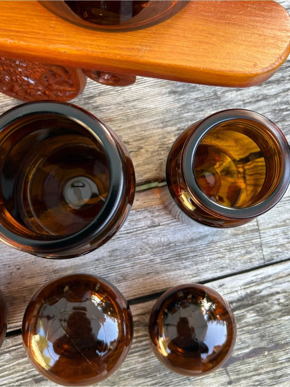Set of Six Vintage Belgium Amber Brown Glass Apothecary Bottles